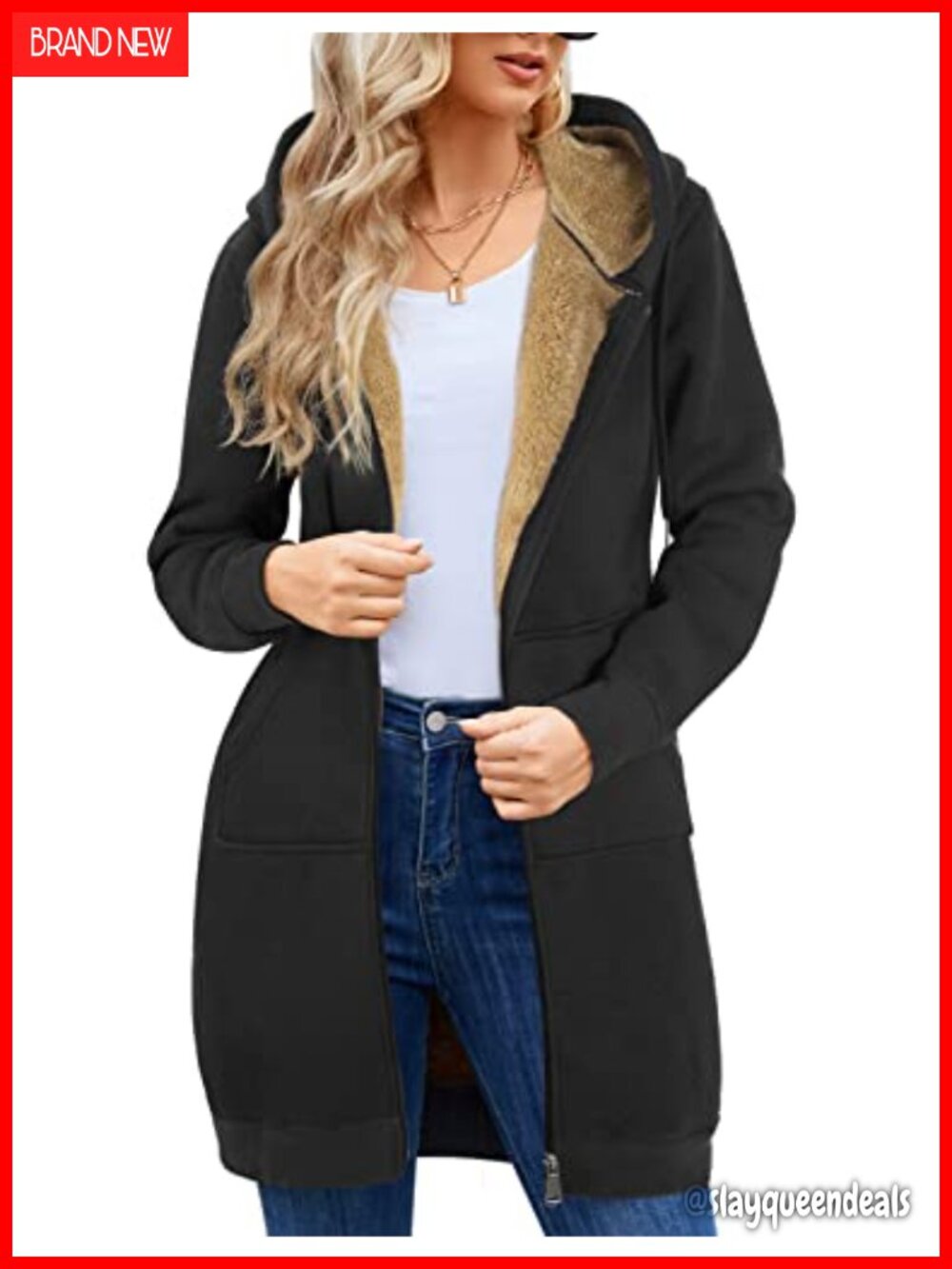 Womens Long Zip Up Fleece Lined Hoodie Sherpa Sweatshirt Tunic Winter Coat with